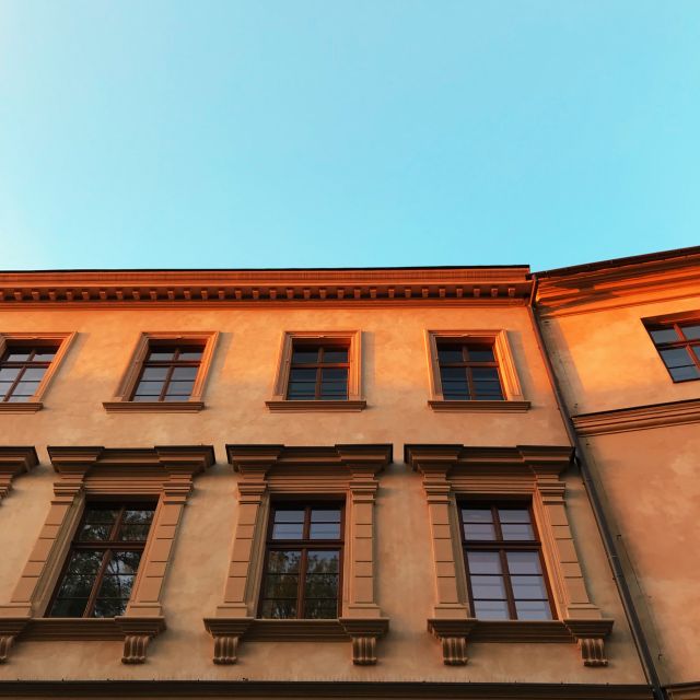 Häuserfassade Krakau bei Sonnenuntergang Fassade Sonnenuntergang