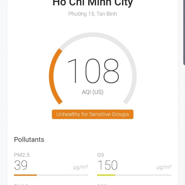 Screenshot einer Website auf der man den aktuellen Grad der Luftverschmutzung einsehen kann
