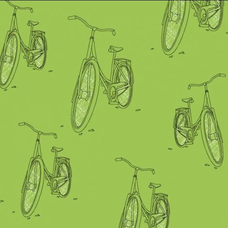 Eine Gruppe illustrierter Fahrräder vor grünem Hintergrund