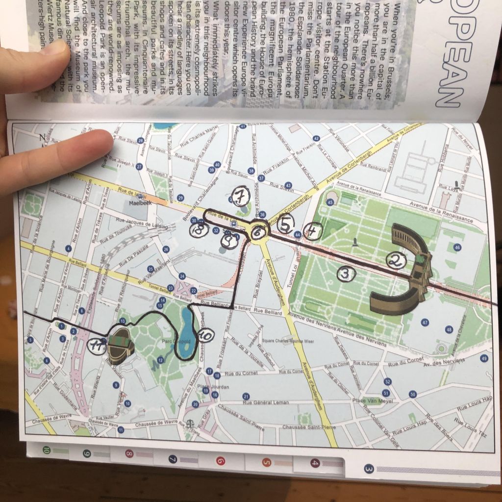 Stadtplan von Brüssel mit eingezeichneter Route