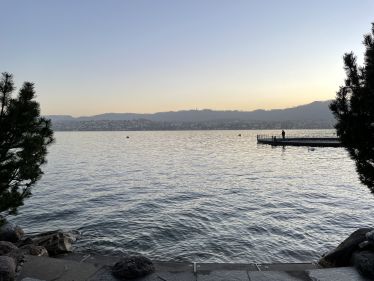 Man sieht den Zürichsee im Sonnenuntergang
